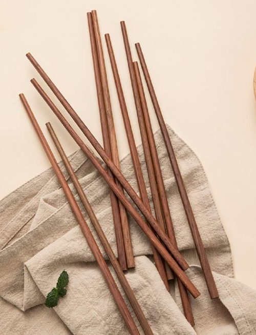 Chopsticks Reusable Chinese Wooden Chopsticks Dishwasher Safe Chopstick,Pack of 10 Natural Health for Cooking Eating,Korean & Japaness Style,9.8 inch Long,Brown