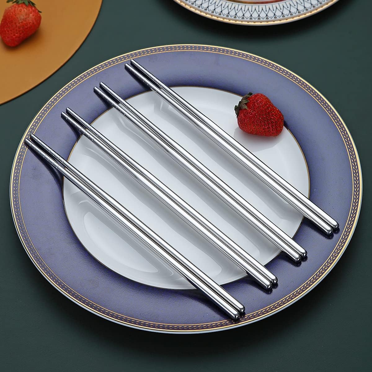 10 Pairs Reusable Chopsticks, Stainless Steel Metal Chop Sticks, Japanese Chinese Korean Chopstick Dishwasher Safe, 8.9 Inch (Silver / Chop sticks)