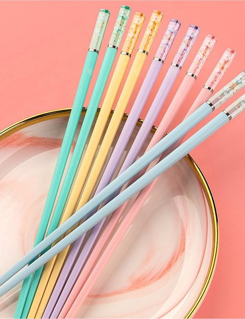 5 Pairs Amber Cherry Blossom Pattern Decoration Multicolor Chopsticks Fiberglass Chopsticks Japanese Korean Chopsticks Reusable Dishwasher Safe Yellow Pink Blue Green Purple Chopsticks
